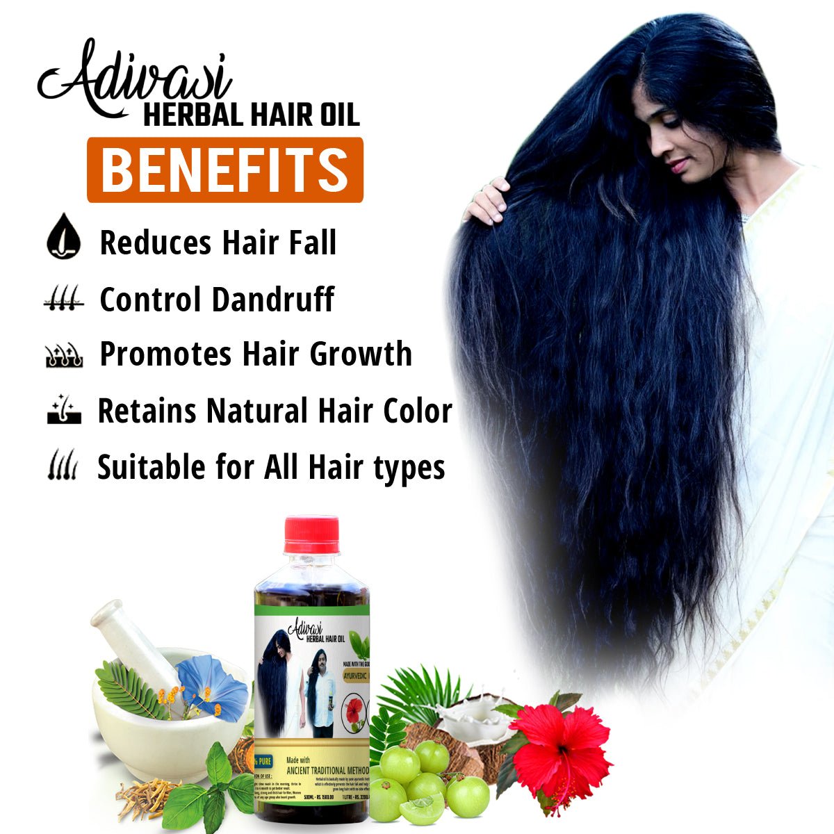 Original Adivasi Herbal Hair Oil - With Miracle Results & Pure Organic - Adivasi Original Hair Oil