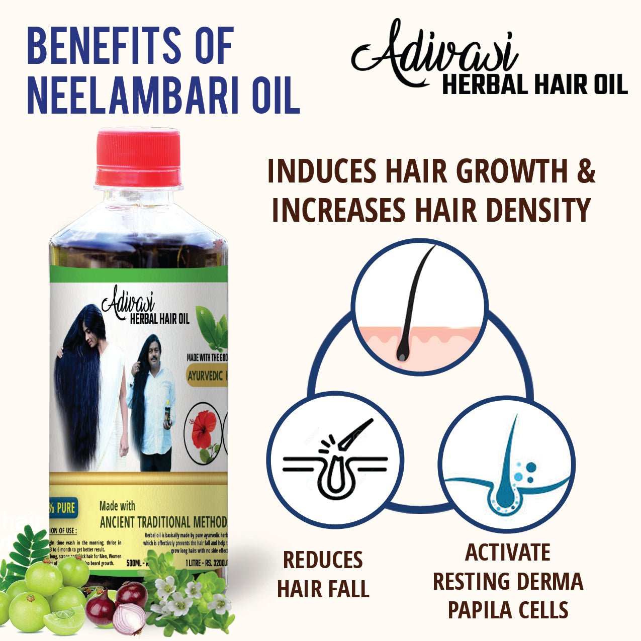 Original Adivasi Herbal Hair Oil - With Miracle Results & Pure Organic - Adivasi Original Hair Oil