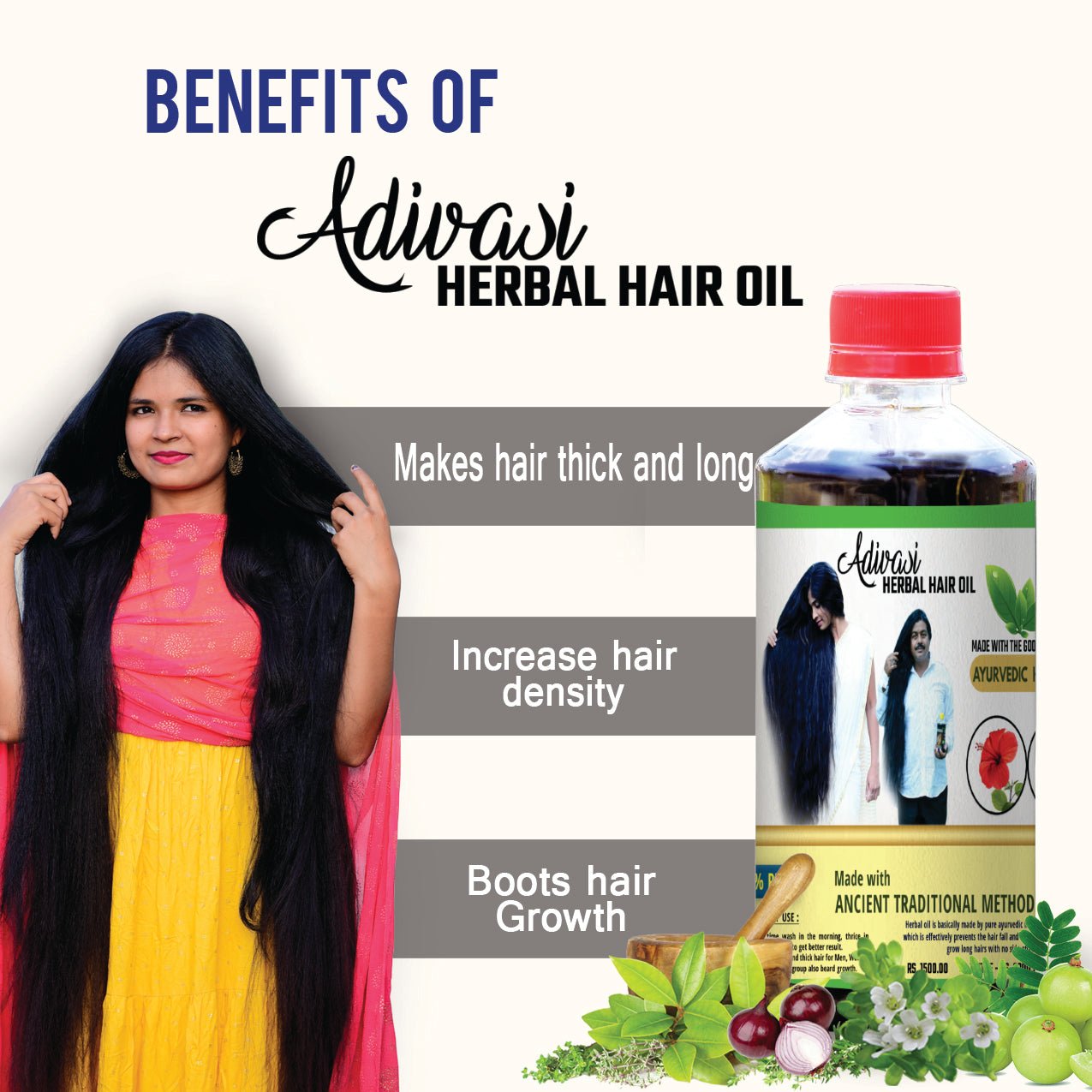 Original Adivasi Herbal Hair Oil - With Miracle Results & Pure Organic - Adivasi Original Hair Oil