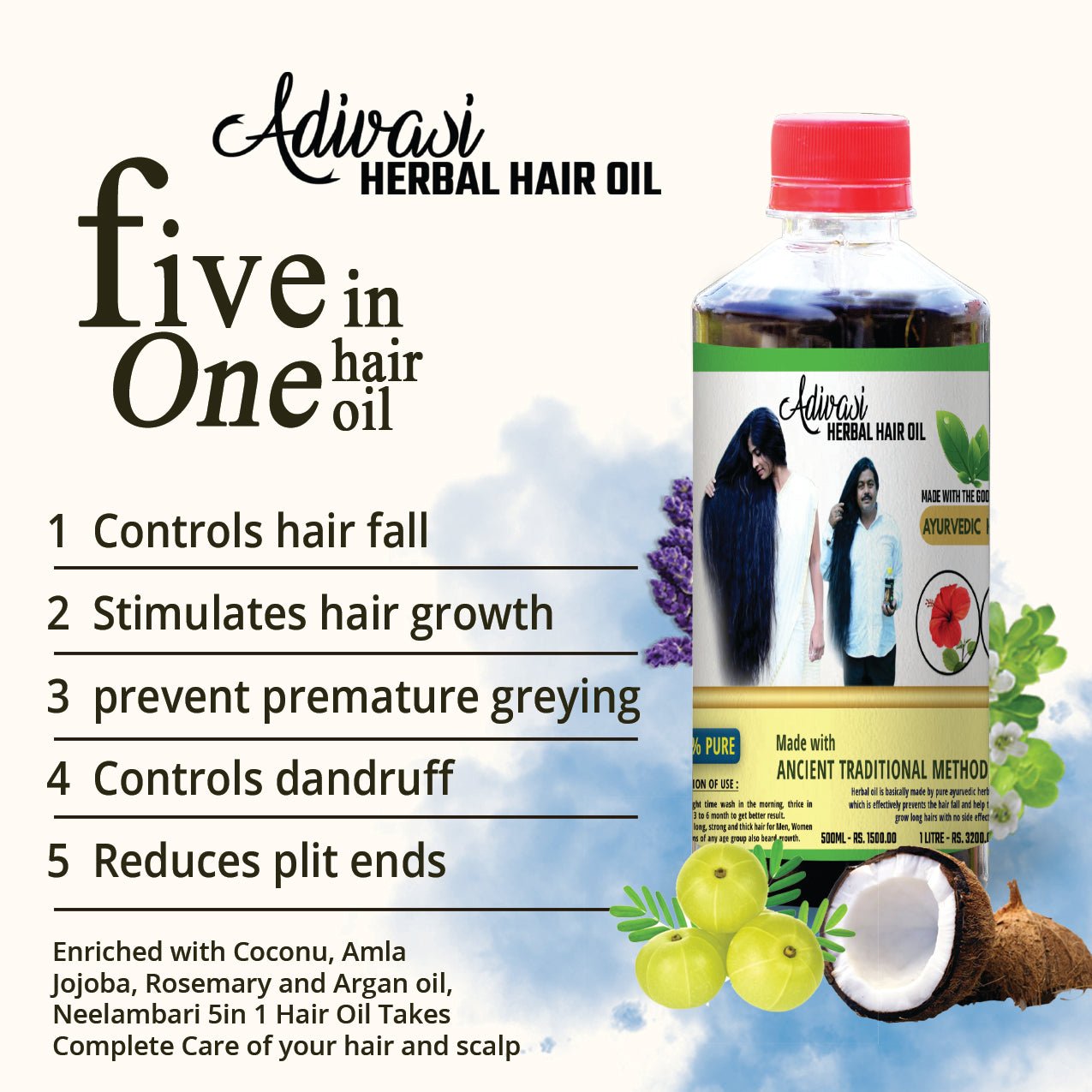 Original Adivasi Herbal Hair Oil - With Miracle Results & Pure Organic - Adivasi Original Hair Oil